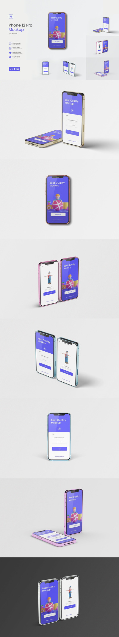 高品质的iPhone 12 Pro APP UI样机展示模型mockups