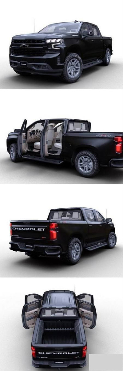 雪佛兰Silverado Crew RST 2019款皮卡车3D模型（OBJ,FBX,MAX）