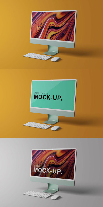 带键盘的全新iMac电脑样机 (PSD)