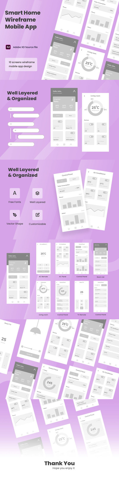 高品质的智能家居APP UI线框图设计模板