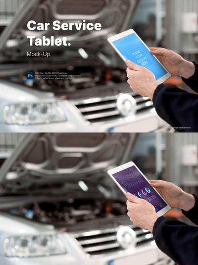 少见稀有的4S店汽车维修保养iPad APP UI样机展示模型mockups