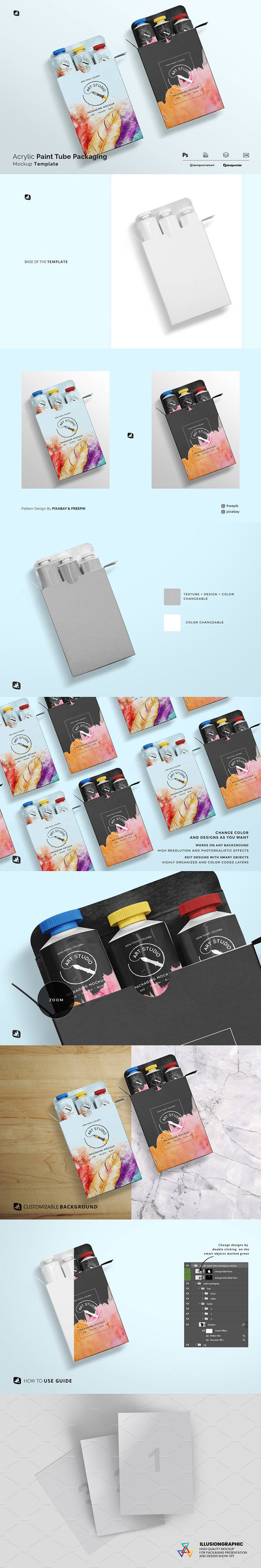 丙烯酸漆颜料软管包装设计样机 (psd)