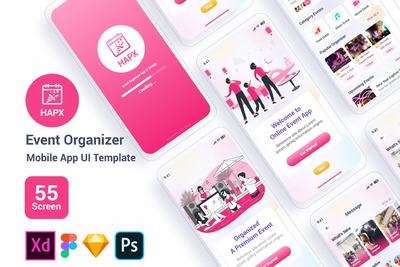 时尚高端专业的高品质活动组织者APP UI KITS-XD, PSD, SKETCH, FIG