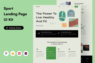 高品质的简约体育运动网站设计模板-FIG, SKETCH, XD