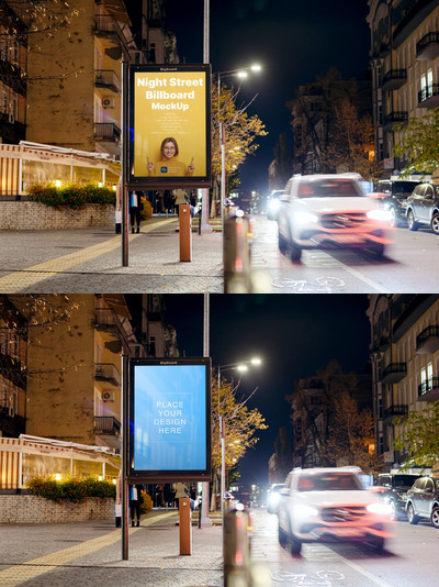 夜景街道广告展示样机 (PSD,PDF)