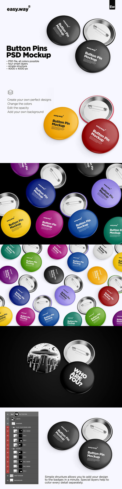 按钮别针企业品牌设计样机 (psd)