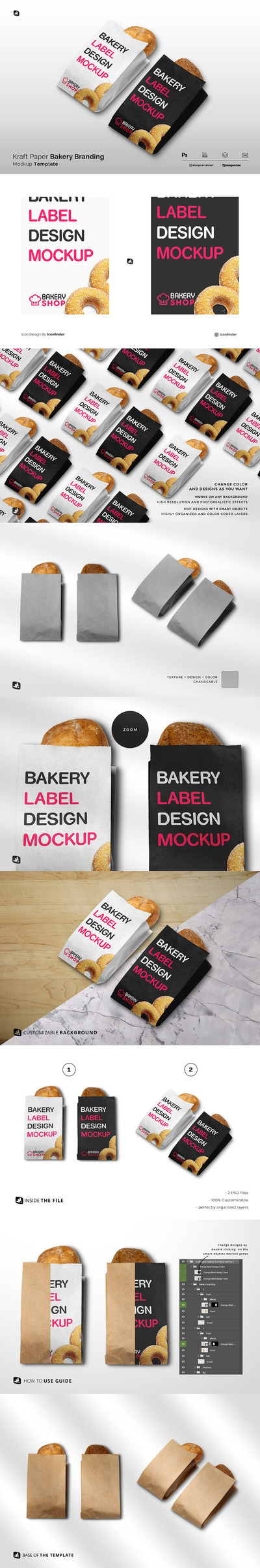 牛皮纸袋面包店品牌设计展示样机 (psd)