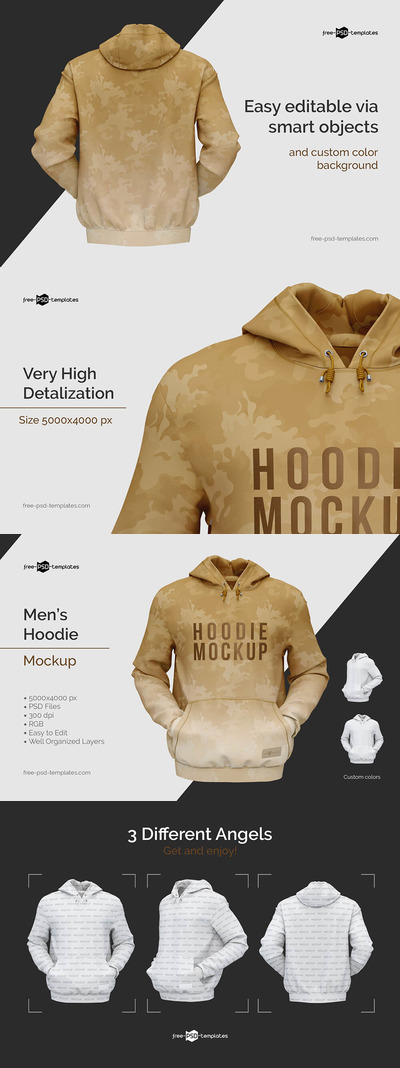男士连帽衫服装图案设计样机 (psd)