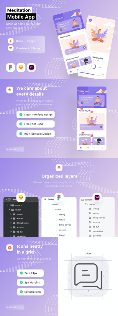 冥想手机应用APP UI KIT(FIG,SKETCH,XD)