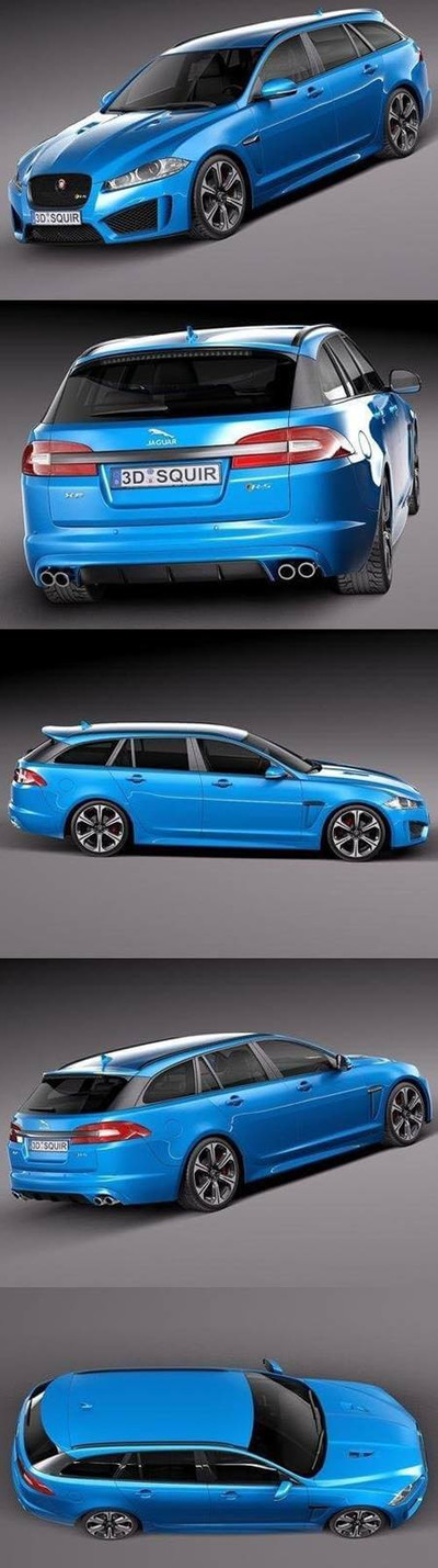 捷豹Jaguar XFR-S Sportbrake 2015款蓝色汽车3D模型（OBJ,FBX,MAX）