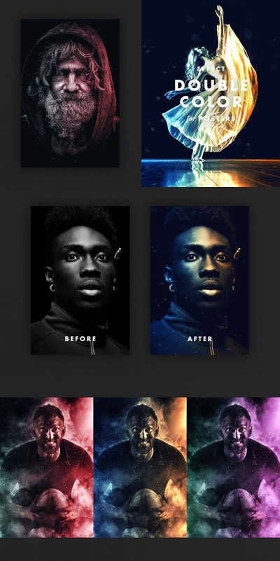 高品质双色互补色撞色对比色海报图片效果photoshop动作预设