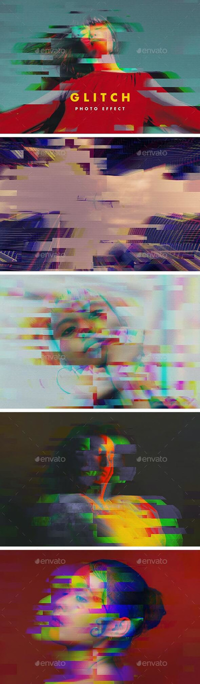毛刺失真照片效果模板 (psd)