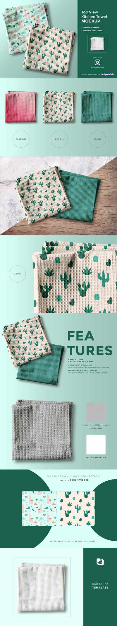 顶视图厨房毛巾图案设计样机 (psd)