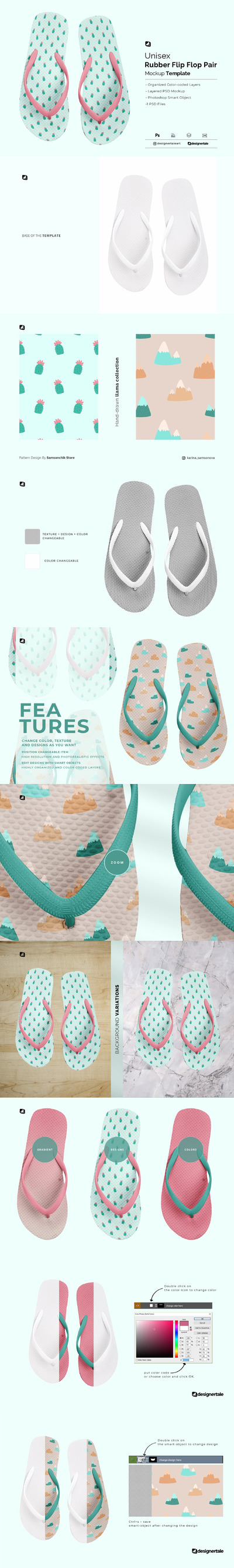 橡胶人字拖/拖鞋设计样机 (psd)