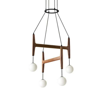 Porada Astra 2实木框架白色玻璃球组合吊灯3D模型（OBJ,FBX,MAX）