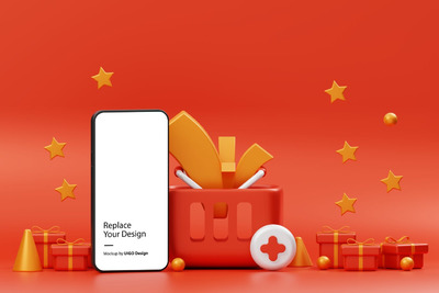 圣诞节风格的空白手机样机 (PSD)