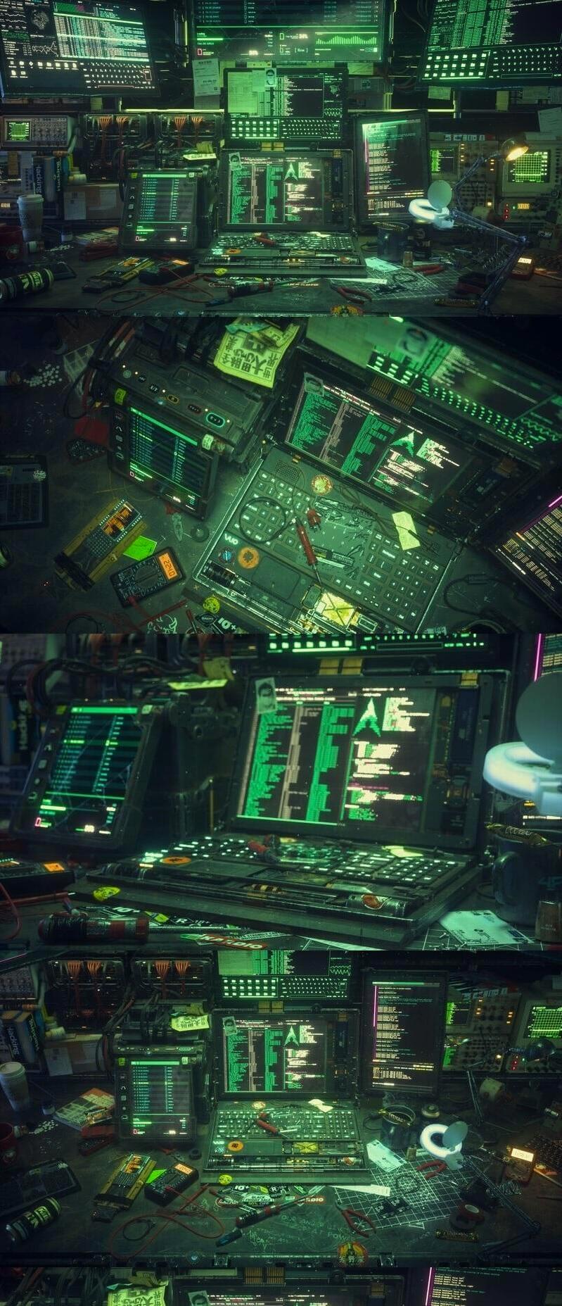 C4D+OC打造的黑客工作台场景工程下载（C4D,FBX）