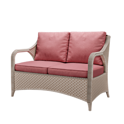 Osmo杏色藤编框架玫红软垫双人沙发3D模型（OBJ,FBX,MAX）