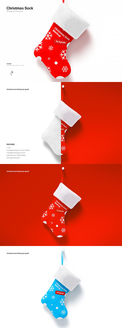 圣诞袜子产品样机(PSD)