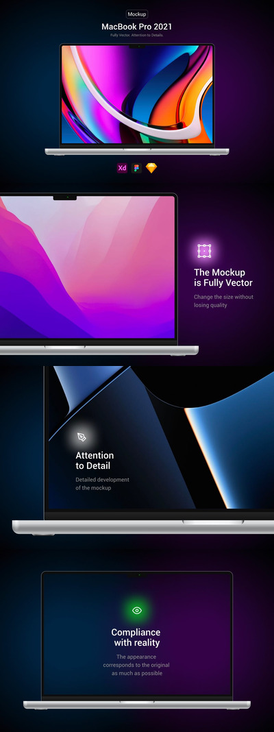MacBook Pro 2021新款电脑产品样机(SKETCH,FIG,XD)