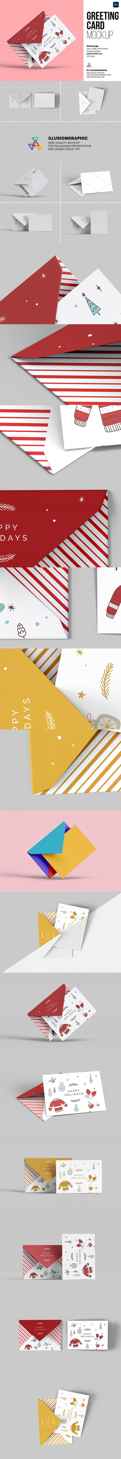 多视图展示圣诞贺卡设计样机[1.38GB]