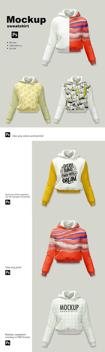 短款女式连帽运动衫样机 (psd)