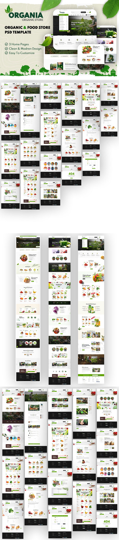 高品质的有机食品绿色食品电子商务网站设计模板-PSD