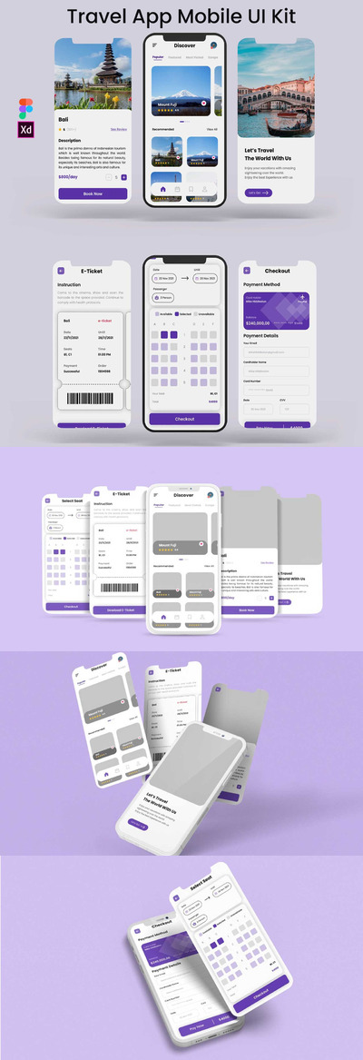 高品质的专业旅游APP UI KITS-fig&xd