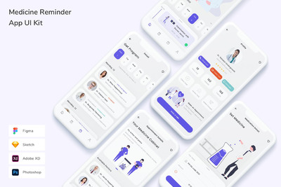 药物吃药提示应用程序APP UI (FIG,PSD,SKETCH,XD)