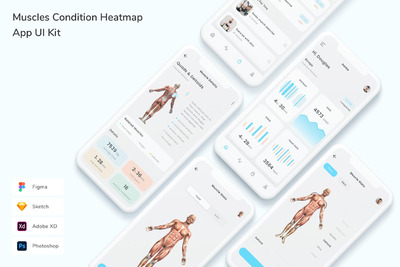 肌肉状况热图应用程序APP UI (FIG,PSD,SKETCH,SVG)