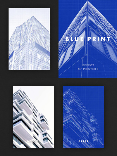 高品质的逼真质感海报蓝图图层样式-PSD