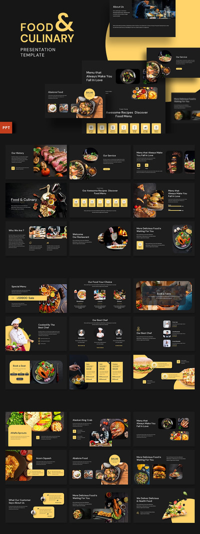 高品质的高端餐厅西餐powerpoint幻灯片演示模板（pptx）