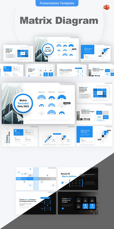 高品质的时尚高端多用途大数据矩阵图powerpoint幻灯片演示模板（pptx）