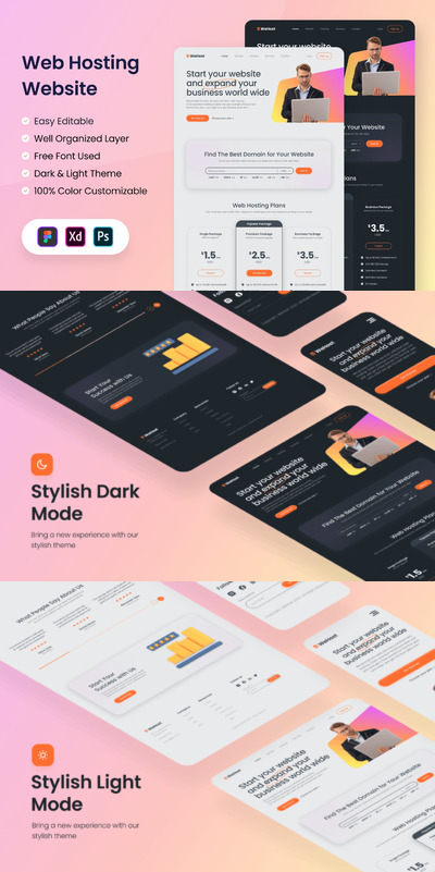 Web主机着陆页网页模板 (FIG,PSD,XD)