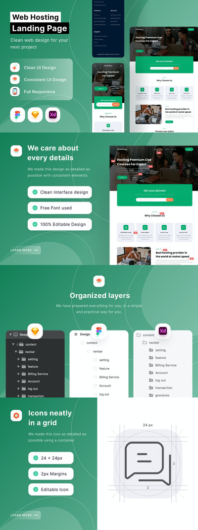 服务器主机响应式网页着陆页网页UI模板下载 (FIG,SKETCH,XD)