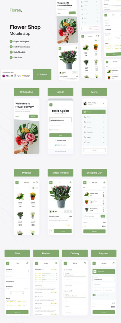花卉电商应用APP UI (FIG,SKETCH,XD)