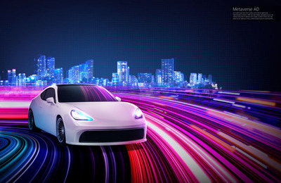 城市穿梭光线新能源汽车海报设计模板 (psd)