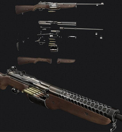 美国M1941约翰逊半自动步枪3D模型（OBJ,FBX,MAX）