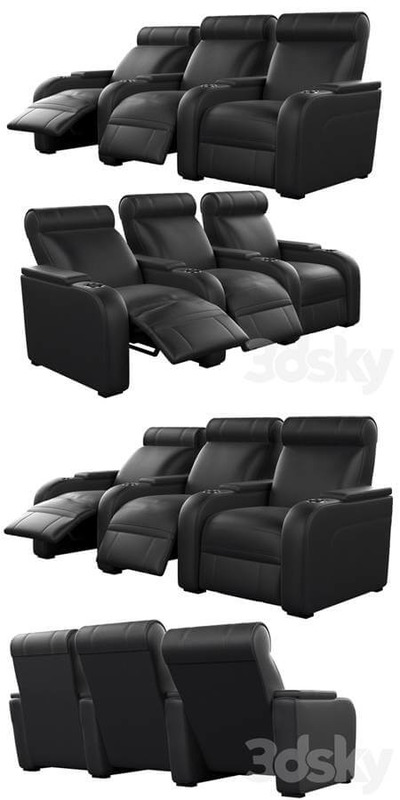 Modular带扶手垫和杯架的舒适影院座椅3D模型（FBX,MAX）