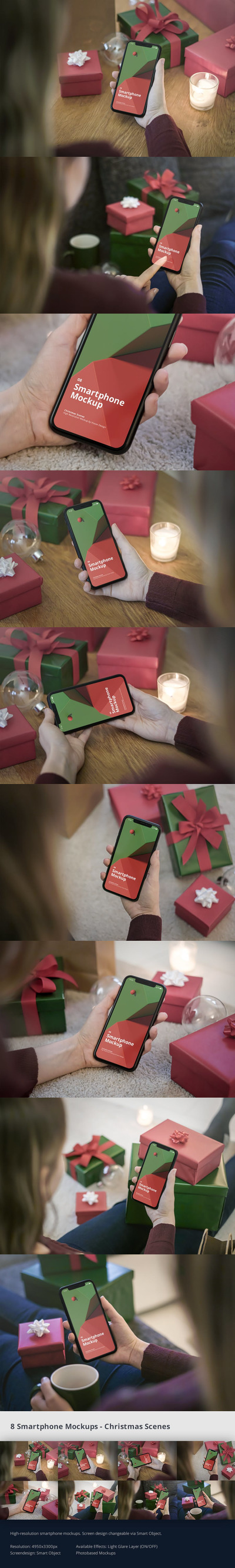 圣诞节场景的iPhone手机样机组合场景（PSD）