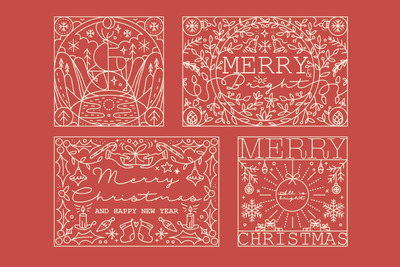 时尚清新高端简约线条风格的新年圣诞节矢量花纹背景底纹纹理集合