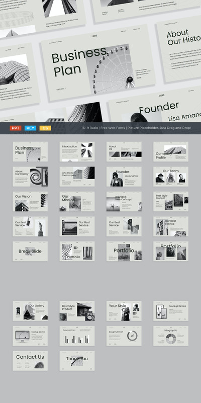 时尚高端清新简约时尚多用途的深灰色配色powerpoint幻灯片演示模板（pptx）