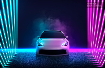 双色激光光线背景新能源汽车海报设计模板 (psd)