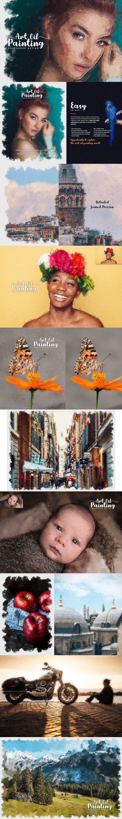 高品质的时尚高端逼真质感手绘油画质感photoshop动作预设