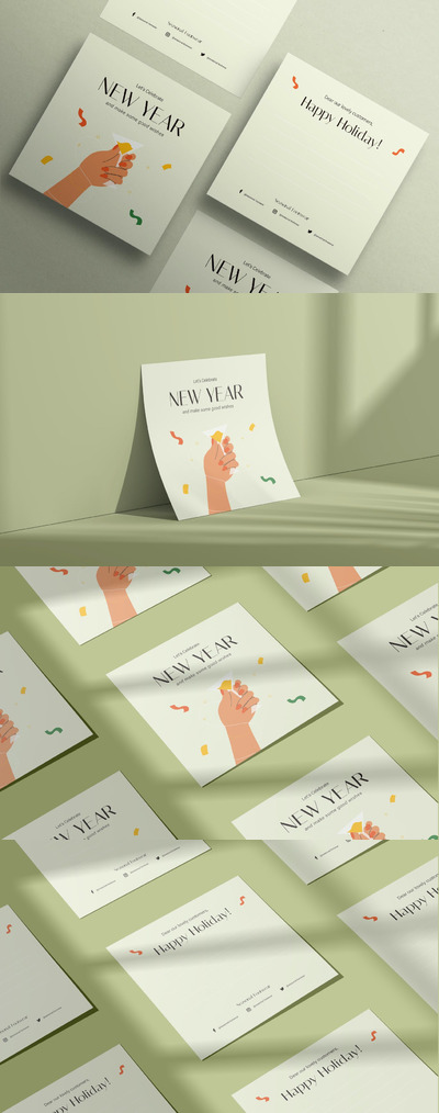 时尚高端清新简约元旦新年圣诞节海报设计模板-AI,EPS