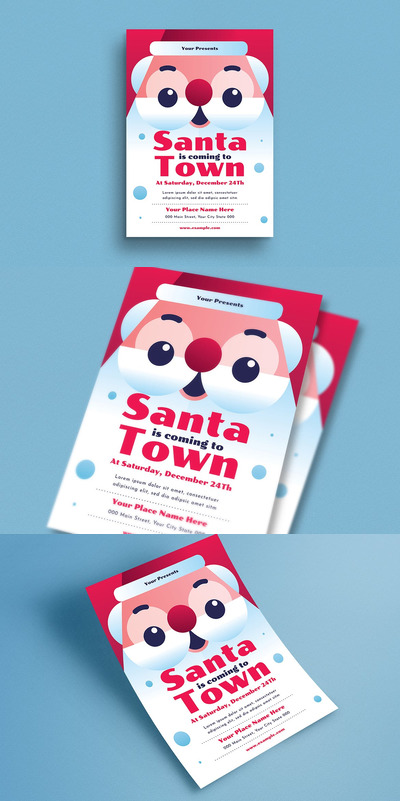 典型的卡通圣诞老人海报模板（AI,PSD）