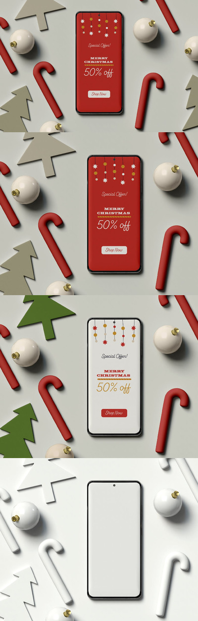 圣诞主题手机销售屏幕样机 (PSD)