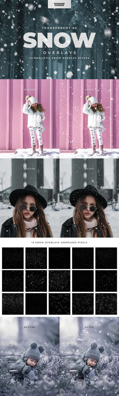 逼真雪花照片叠层素材 (psd,png)