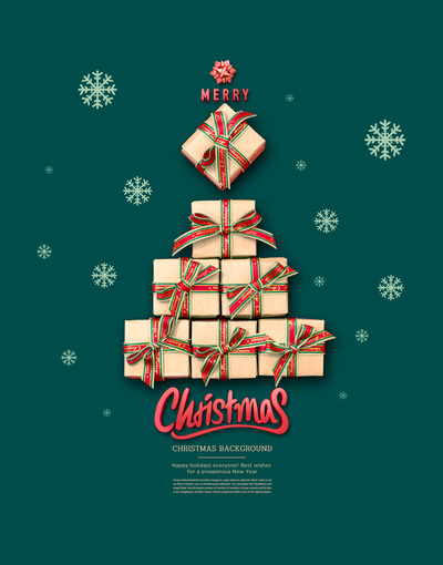 礼品圣诞树形状圣诞海报设计模板 (psd)