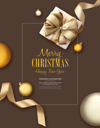 豪华金色元素圣诞新年背景海报设计模板 (psd)